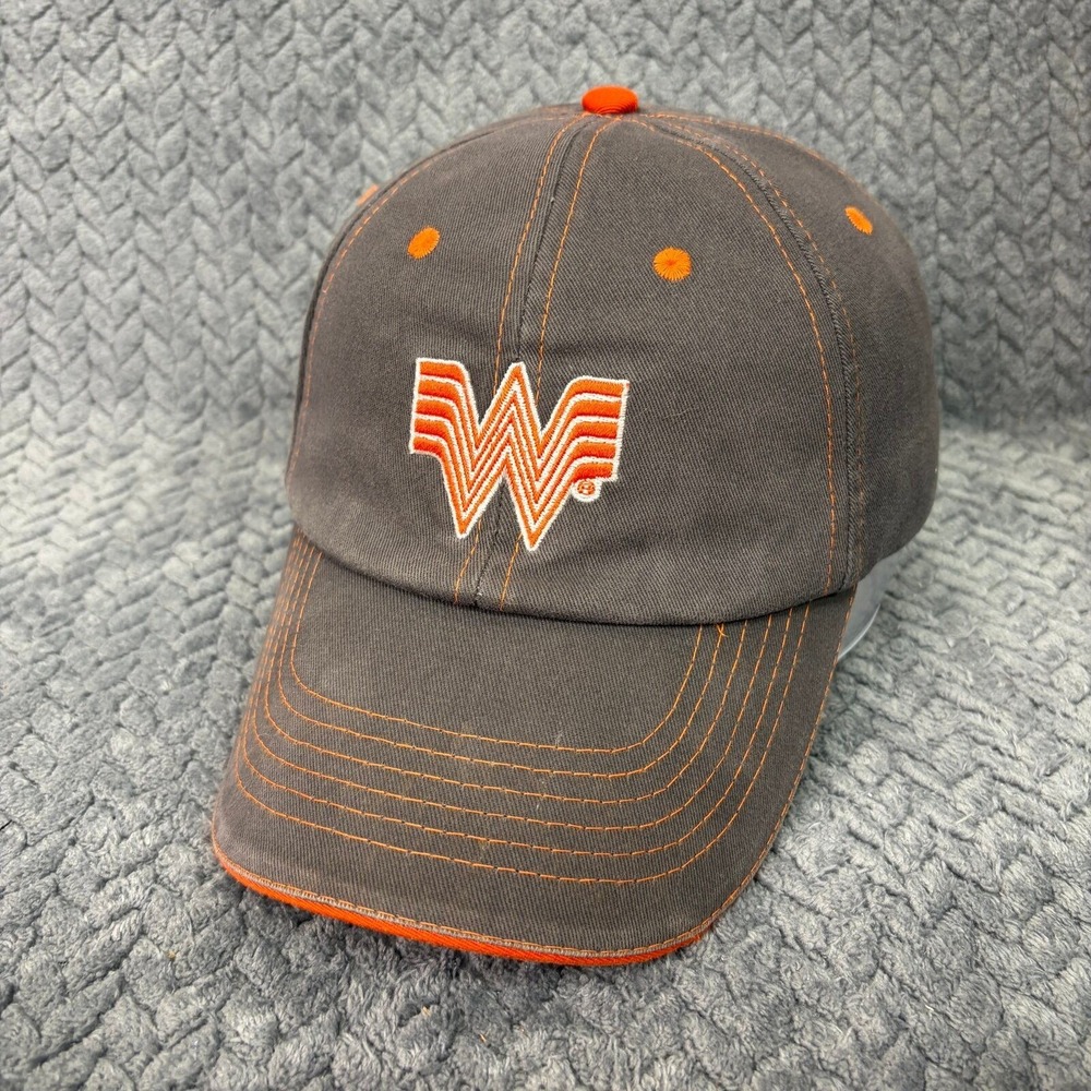 Whataburger Flying W Logo Adjustable OSFM Gray Orange Contrast Stitch Hat